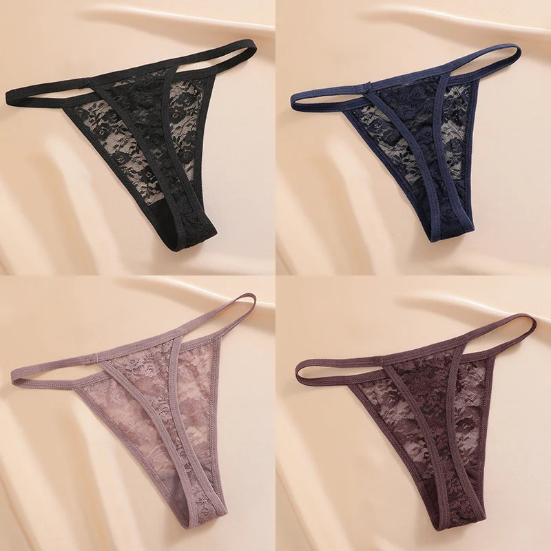 Women's Underwear Lace Panties Floral Lingerie Woman Panties Sexy Thong G-String Female Pantys Perspective Intimates Ne 4PCS