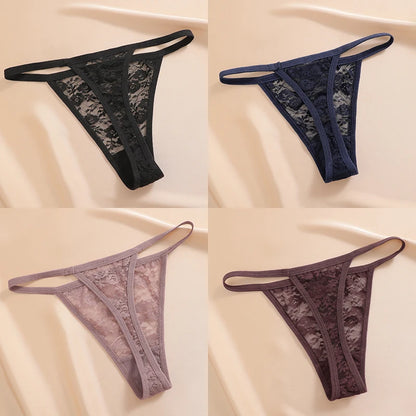 Women's Underwear Lace Panties Floral Lingerie Woman Panties Sexy Thong G-String Female Pantys Perspective Intimates Ne 4PCS