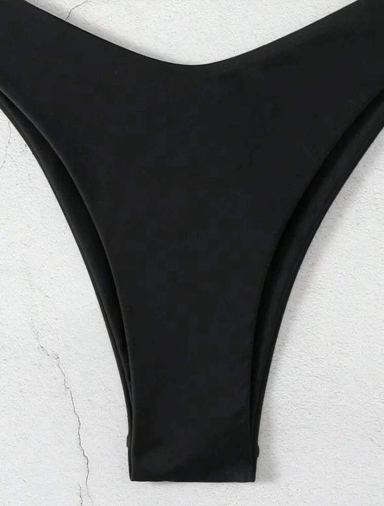 Women Thong Bikini Sexy Solid White/Black/Coffee Halter Swimsuit Lace Up Brazilian Bathing Suit New Double Fabric Beachwear