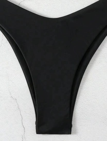 Women Thong Bikini Sexy Solid White/Black/Coffee Halter Swimsuit Lace Up Brazilian Bathing Suit New Double Fabric Beachwear