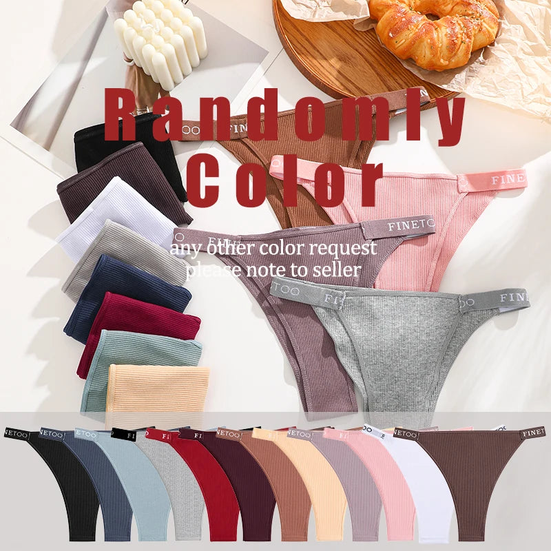 Women's Cotton Panties Sexy Underpants Low Waist Female 4PCS Briefs Finetoo Letters Thong Solid Color Intimate Lingerie M-XL