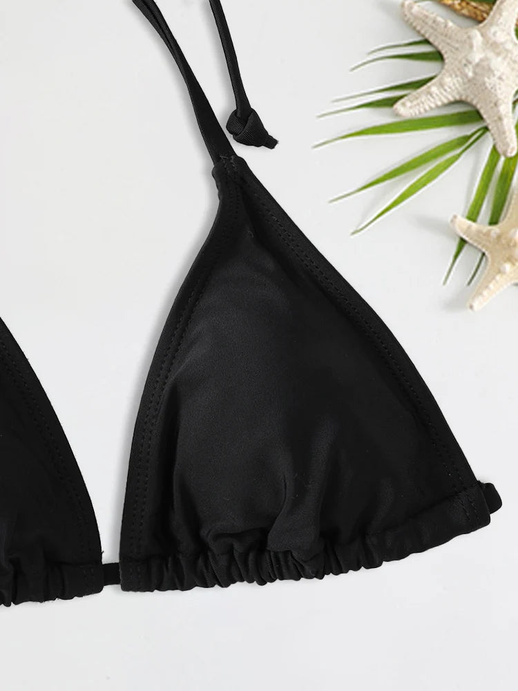 2Pc/Set Fashion Sexy Swimsuit Women Bikinis Set Triangle Swimwear String Beachwear Thong One Piece Suits Brazilian Bikini