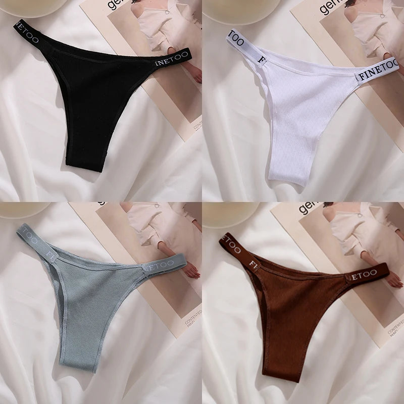 Women's Cotton Panties Sexy Underpants Low Waist Female 4PCS Briefs Finetoo Letters Thong Solid Color Intimate Lingerie M-XL