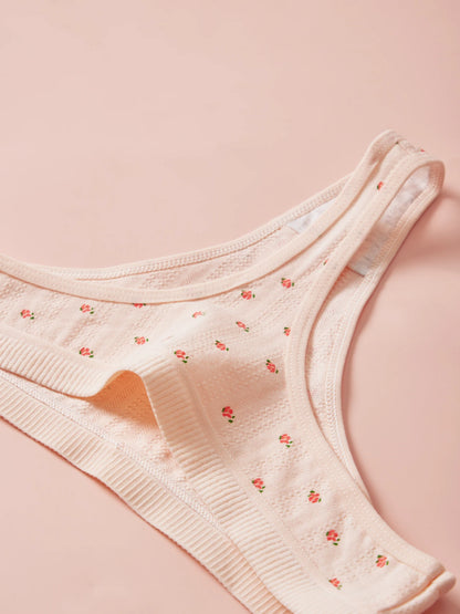 Sexy Women's Cotton Thong Panties 5pcs Low Rise Soft Comfortable Underwear Breathable Ladies Panties Bowknot for Everyday Wear