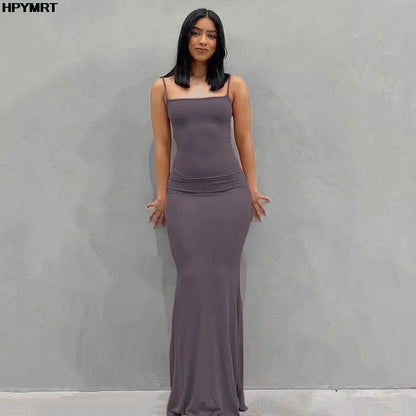 Satin Slip Sleeveless Backless Slim Sexy Maxi Dress Spring Women Party Y2K Concise Bodycon Elegant Dresses Female Clothing