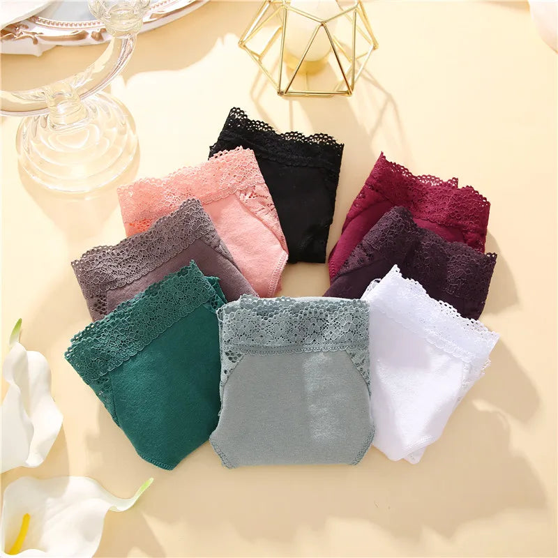 Sexy Perspective Women Back Lace Panties Patchwork Cotton Underpants Hollow Out Lingerie Underwear Comfortable Briefs 3PCS