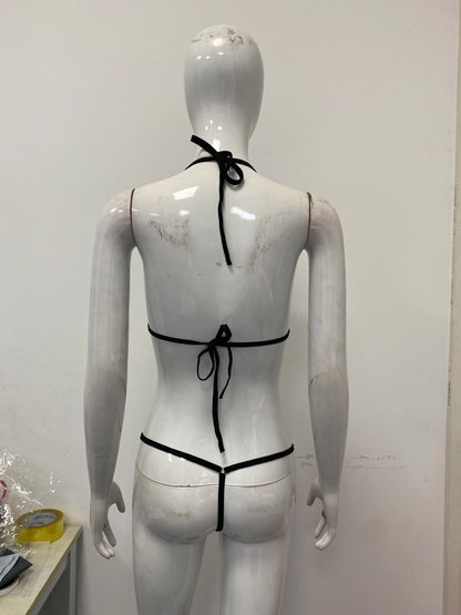 Summer fashion sexy three-point contrasting color backless hanging neck two-piece set bikini women's clothing