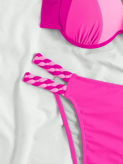 Women's Bikini Solid Color Beach Holiday Swimsuit with Steel Tracer