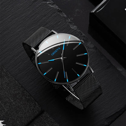 Fashion Ultra Thin Men’s Business Watches Steel Mesh Belt Quartz Wrist Watch for Man Clock Reloj Hombre
