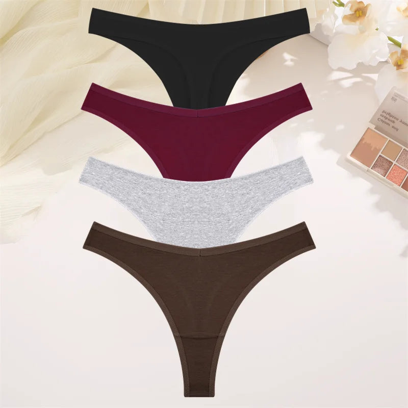 Women Cotton Thongs Female Sexy Low Waist Panties G-String Underwear Thongs Striped Panties Female Underwear T-Back Intimat 4PCS