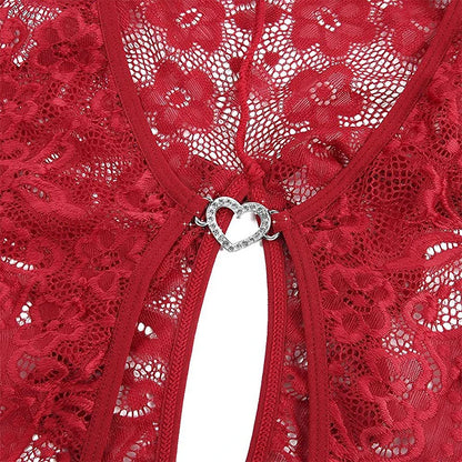 Women's Plus Size Babydoll Chemises Erotic Lingerie Sexy Crotchless Bodysuit Temptation Pajamas Lace V Neck Mini Baby Doll Dress