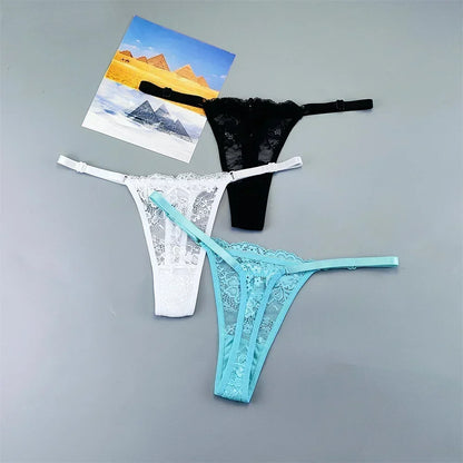 3PCS Adjustable Sexy Transparent Thong Panties Women Lace Underwear Low Waist Female T-back String Underpants