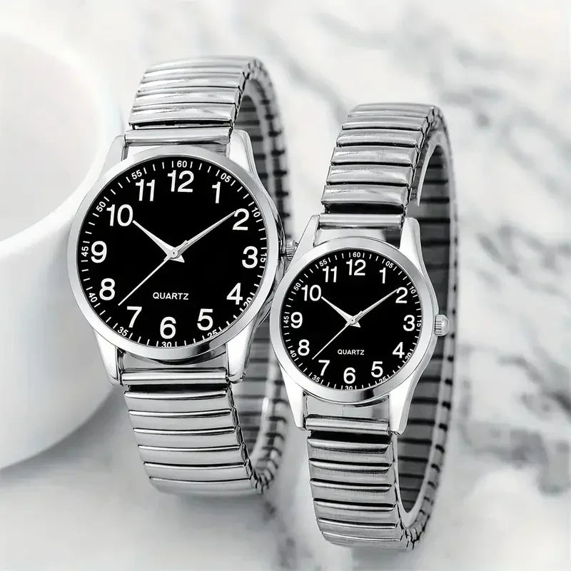 Fashion Couple Watches Simple Arabic Dial Men Quartz Watch Elastic Band Women Wristwatches