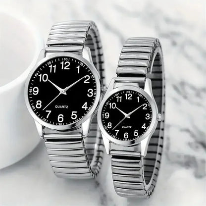 Fashion Couple Watches Simple Arabic Dial Men Quartz Watch Elastic Band Women Wristwatches