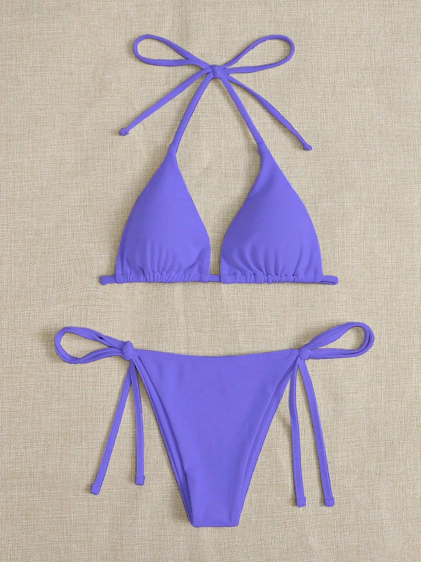 Solid color three-point bikini strap-on women's swimsuit set