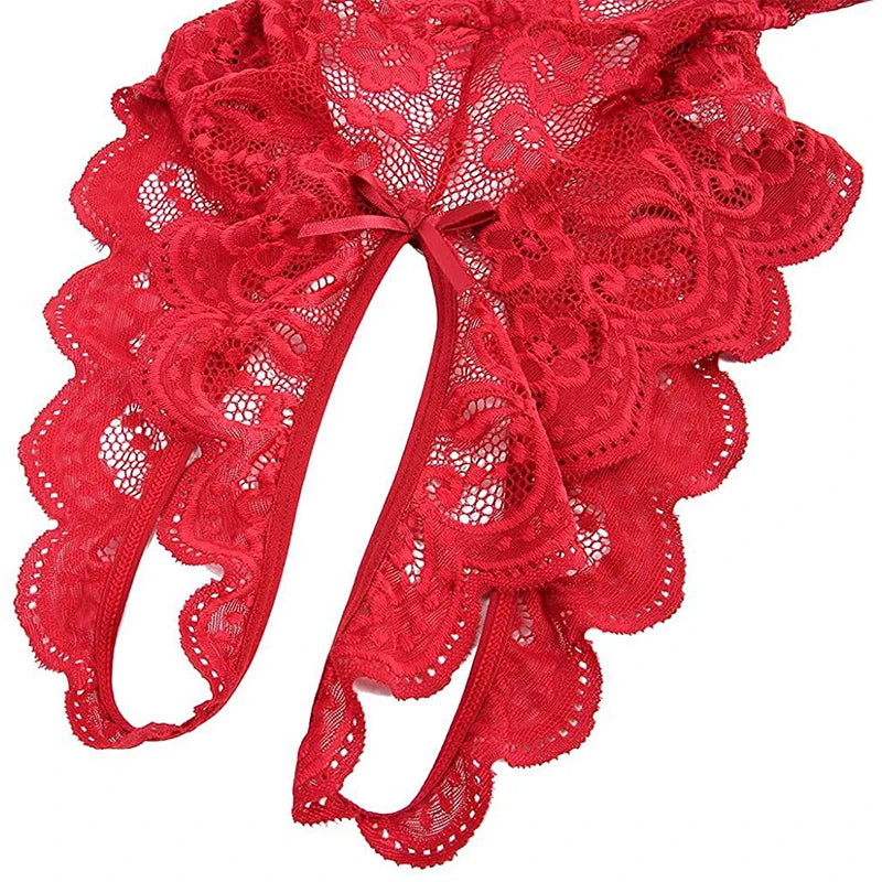 Women's Plus Size Babydoll Chemises Erotic Lingerie Sexy Crotchless Bodysuit Temptation Pajamas Lace V Neck Mini Baby Doll Dress