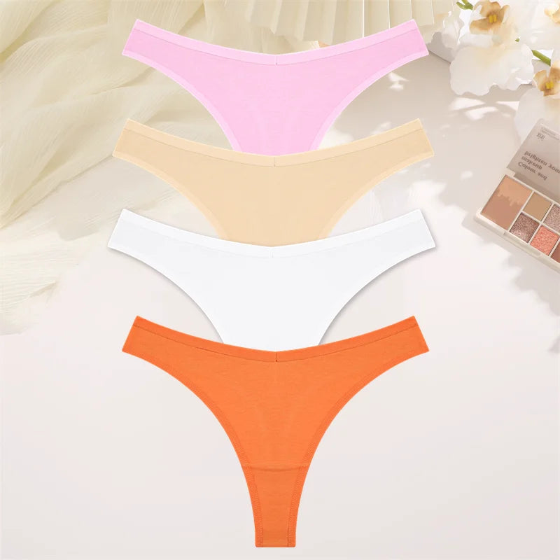 Women Cotton Thongs Female Sexy Low Waist Panties G-String Underwear Thongs Striped Panties Female Underwear T-Back Intimat 4PCS