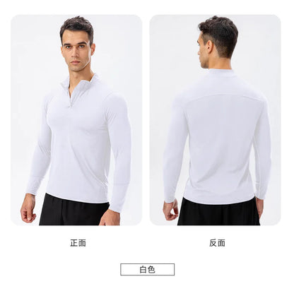 Men's Autumn Fitness Long-Sleeved Quick-Dry Running Tops Half-Zipper Slim-Fit Training Sweatshirt Baselayer Undershirts