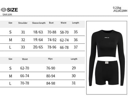 European and American Spring/Summer Round Neck Long Short sleeved 3/4 Shorts Two piece Women's Fashion Sports Versatile Set