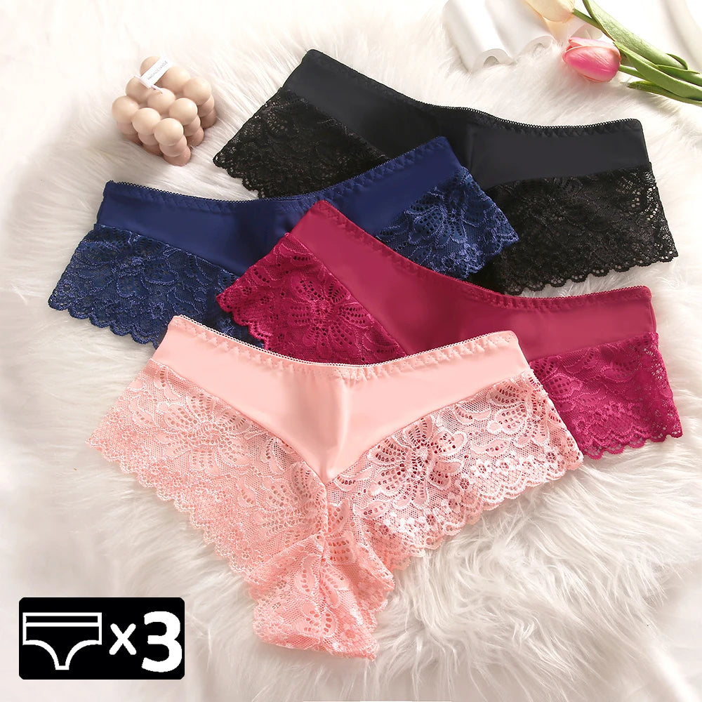 WarmSteps 3Pcs/Set Sexy Lace Panties Women Underwear Flroal Rmantic Women's Pantys Female Lingerie G Strings Thongs Briefs Tanga