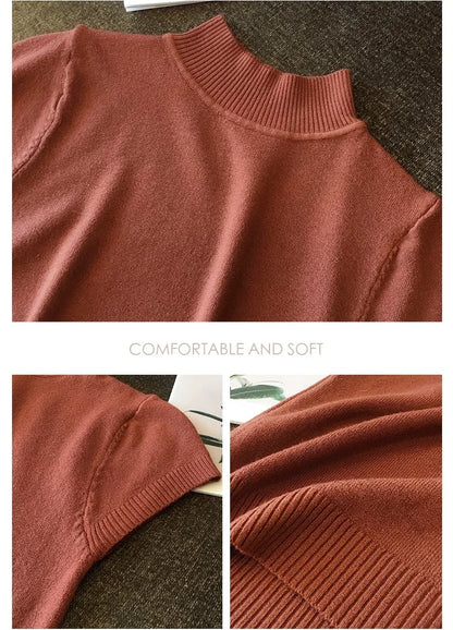 Half-High Neck T-Shirt Women's Fashion Jumper Casual Tops Korean Style Elegant Solid-Coloured Clothing Spring And Summer Season