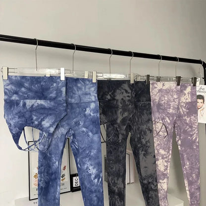 Tie-dye yoga suit set women's cross beauty back shockproof sports bra high-end vest two-piece gym suit