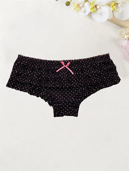Cute dot small floral patterns  sweet knitted fabric with lace stitching  Women's low waist brief  Seamless  breathable  fa 4PCS