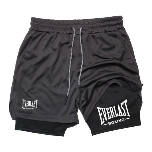 Men's compression gym shorts, EVERLAST printed sports pants, double layered, quick drying, basketball,  muscle, fitness RL0365