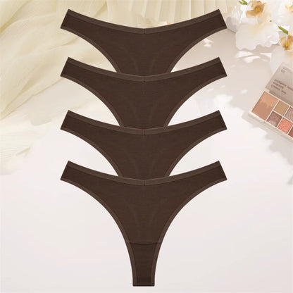 Women Cotton Thongs Female Sexy Low Waist Panties G-String Underwear Thongs Striped Panties Female Underwear T-Back Intimat 4PCS