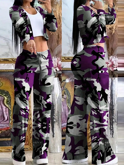 BWQ 2pcs/Set Women Popular Orange Knit Cardigan & Cargo Pant | V-Neck Button-Up Top Pants With Drawstring Waist | Elegant Casual