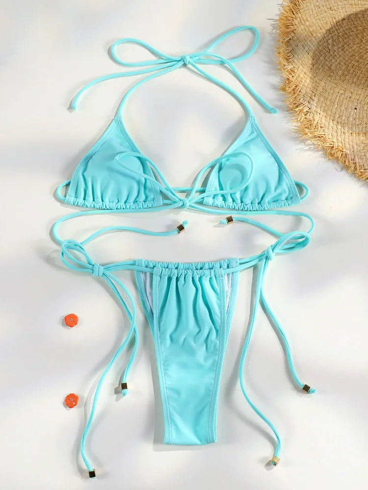 Sexy Triangle Mini Bikini Sets Micro Thongs Swimsuit Women Bathing Suit Biquini Bandage Beachwear Print Swimwear Thong Bikini