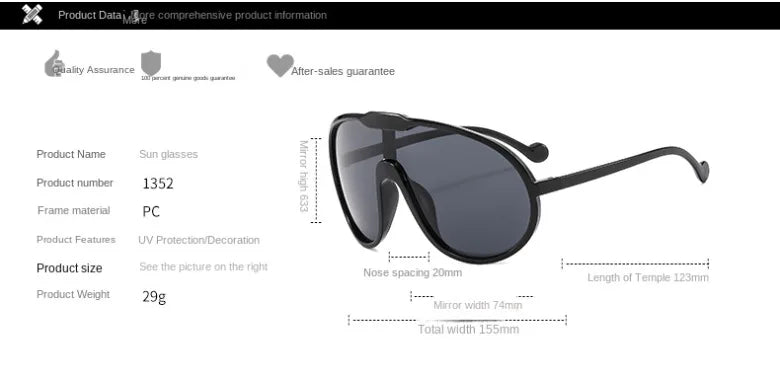 Trend Oversized Pilot Sunglasses Women Luxury Brand Designer Big Frame Cycling Sun Glasses Men Punk One Piece Len Black Yellow