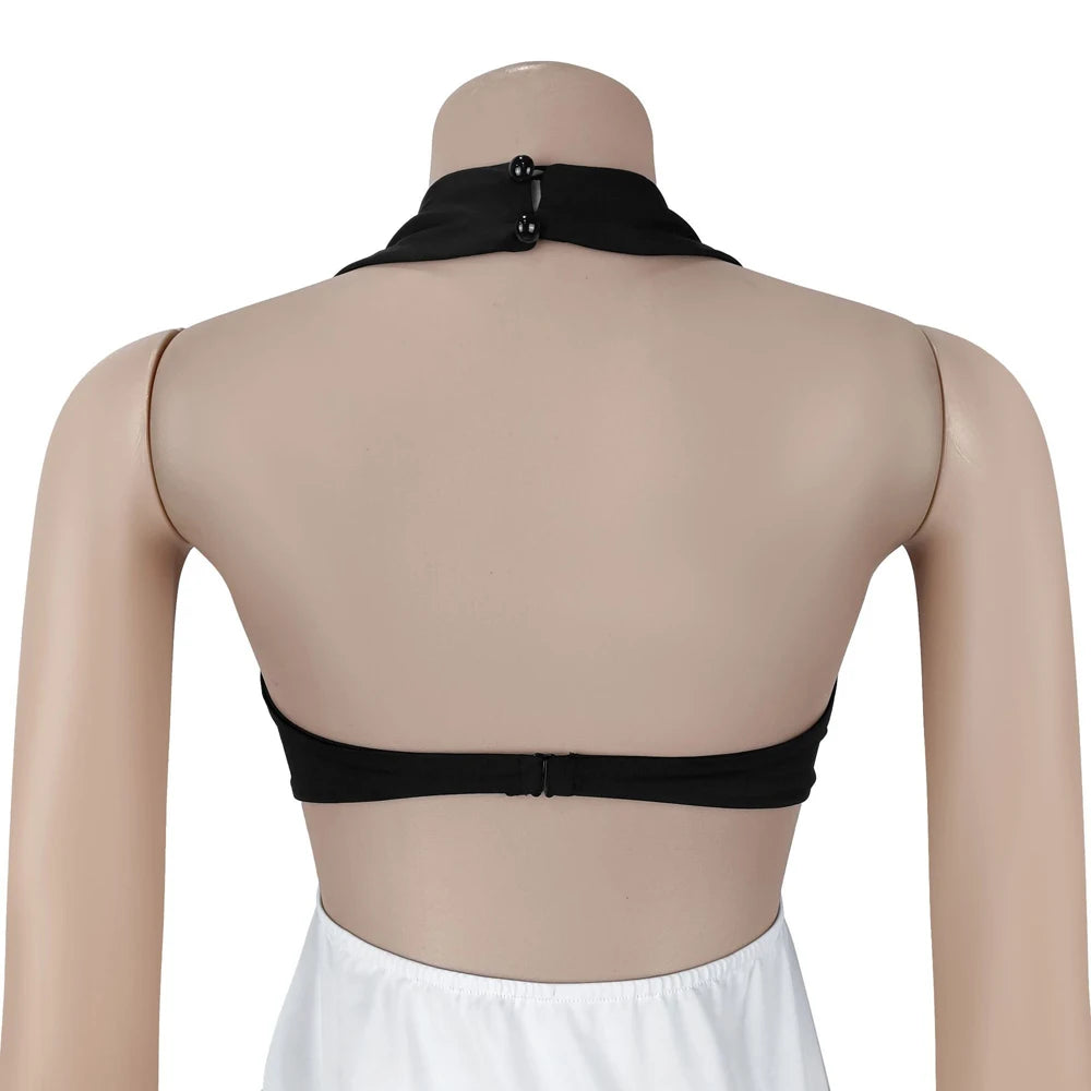 Luxury Women Ruched Dresses Two Tone Contrast Open Back Maxi Halter Midinight Robes Evening Sexy Party Long Dress