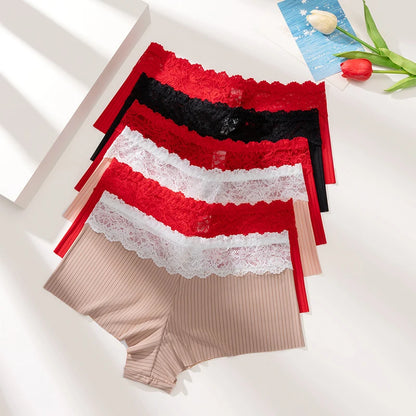 TrowBridge Women's Panties Seamless Silk Satin Underwear Lace Hollow Out Woman Boxers Breathable Lingerie Cozy Sports Boyshorts