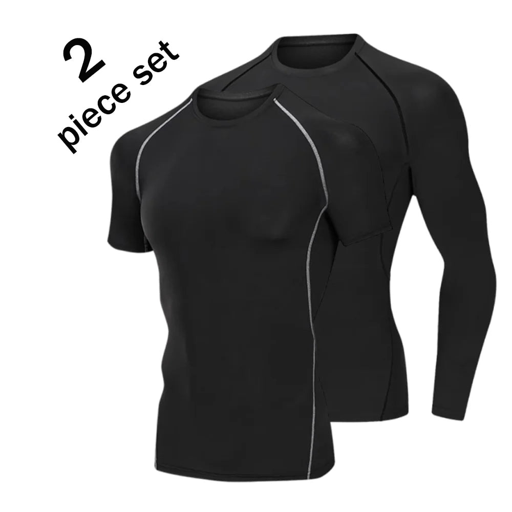 Men Compression Sport T Shirt Short Sleeve Training Fitness Top Tee Man Quick Dry Running Sport T Shirts 2 Pcs
