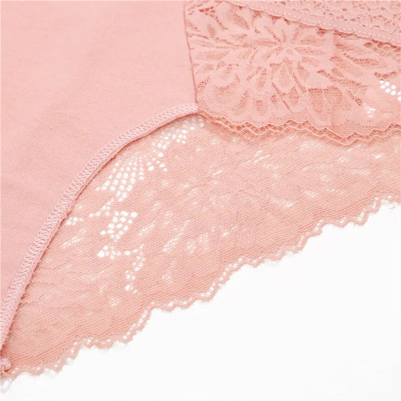 Sexy Perspective Women Back Lace Panties Patchwork Cotton Underpants Hollow Out Lingerie Underwear Comfortable Briefs 3PCS