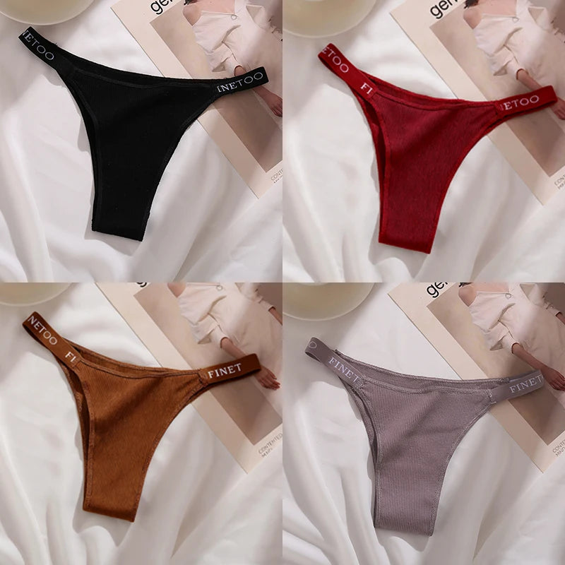 Women's Cotton Panties Sexy Underpants Low Waist Female 4PCS Briefs Finetoo Letters Thong Solid Color Intimate Lingerie M-XL