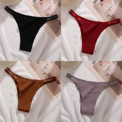 Women's Cotton Panties Sexy Underpants Low Waist Female 4PCS Briefs Finetoo Letters Thong Solid Color Intimate Lingerie M-XL