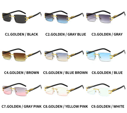 Fashion Rimless Sunglasses Women Men Cheetah Decoration Rectangular Brand Designer Sun Glasses