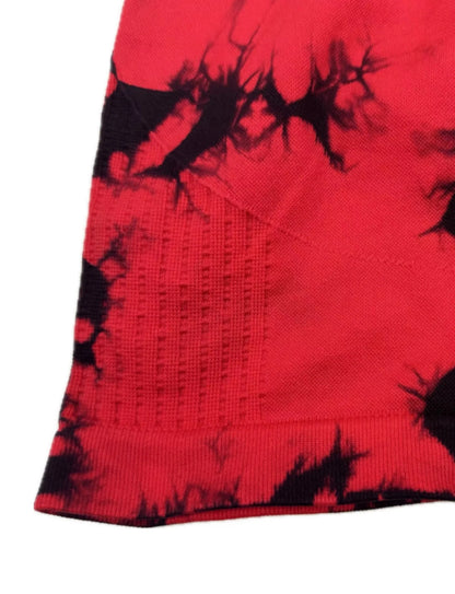 Tie-dye yoga sports suit with off-shoulder bra, removable chest pad, three-quarter shorts, peach line yoga sports suit