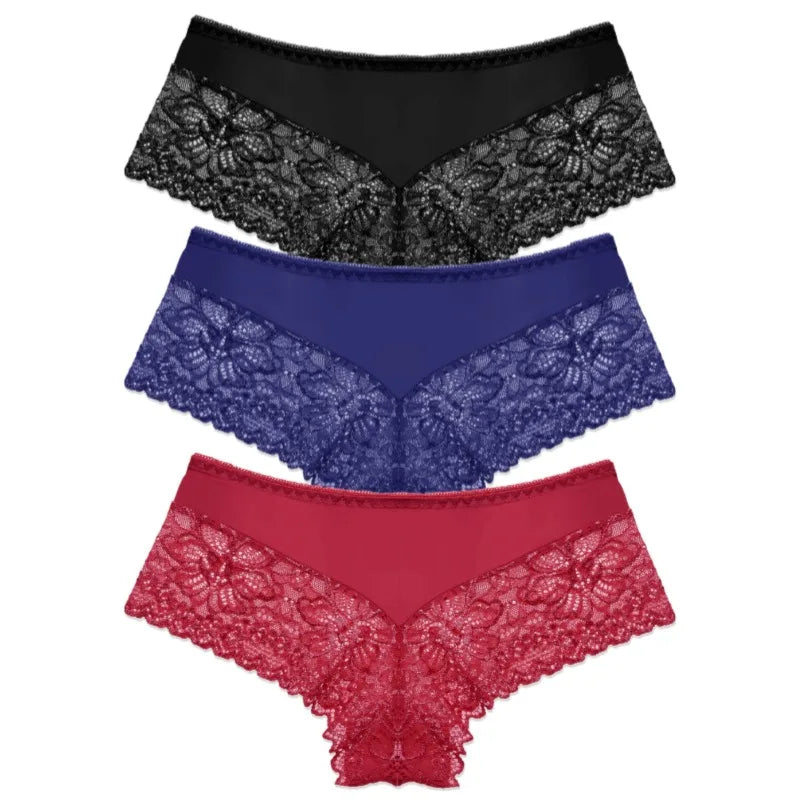 WarmSteps 3Pcs/Set Sexy Lace Panties Women Underwear Flroal Rmantic Women's Pantys Female Lingerie G Strings Thongs Briefs Tanga