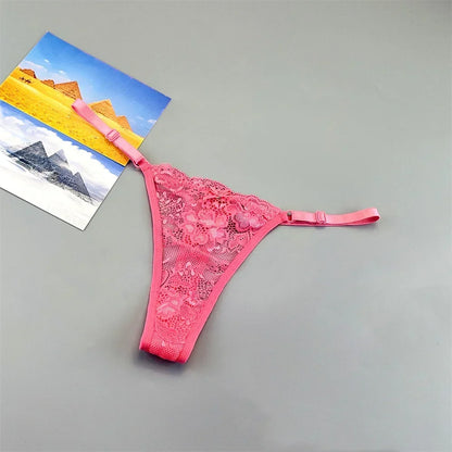 3PCS Adjustable Sexy Transparent Thong Panties Women Lace Underwear Low Waist Female T-back String Underpants