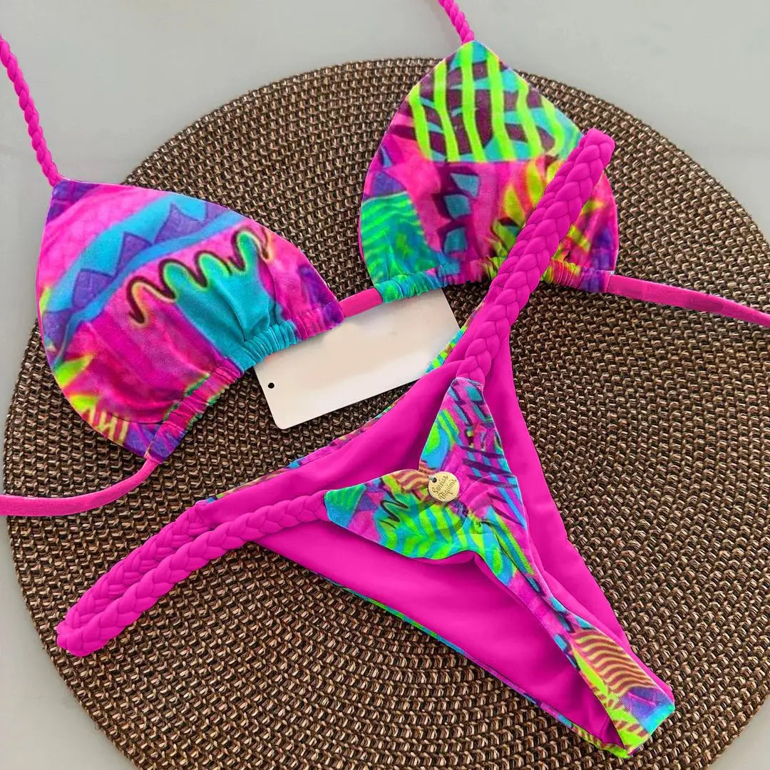 Women's Bikini Split Print Swimwear Fashion G-string Beach Holiday