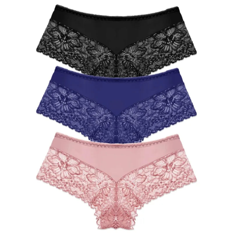 WarmSteps 3Pcs/Set Sexy Lace Panties Women Underwear Flroal Rmantic Women's Pantys Female Lingerie G Strings Thongs Briefs Tanga