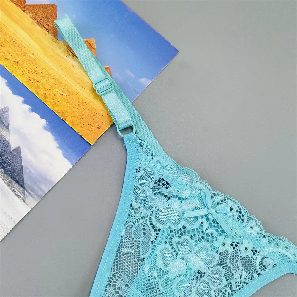 3PCS Adjustable Sexy Transparent Thong Panties Women Lace Underwear Low Waist Female T-back String Underpants