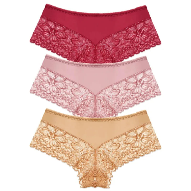 WarmSteps 3Pcs/Set Sexy Lace Panties Women Underwear Flroal Rmantic Women's Pantys Female Lingerie G Strings Thongs Briefs Tanga