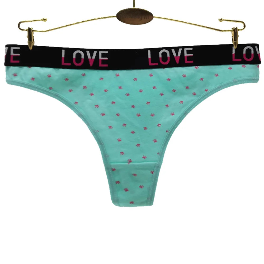 Sexy Women's Thong Cotton G Strings Panties for Ladies Dot Star Printed Tanga Girls Underwear Intimate Underpants 5 pcs/lot