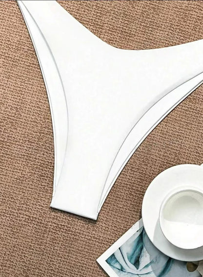 Women Thong Bikini Sexy Solid White/Black/Coffee Halter Swimsuit Lace Up Brazilian Bathing Suit New Double Fabric Beachwear