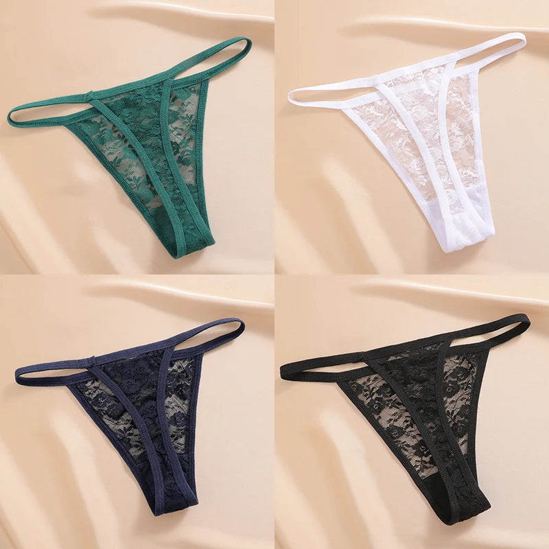 Women's Underwear Lace Panties Floral Lingerie Woman Panties Sexy Thong G-String Female Pantys Perspective Intimates Ne 4PCS