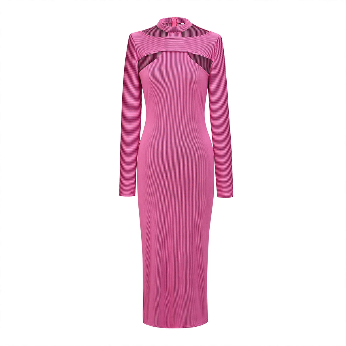 Hanging Neck Hollow Dress Stretch Pit Slim-fit Long-sleeved Hip Mid-length Dress Fashion Commuter Women's Clothing